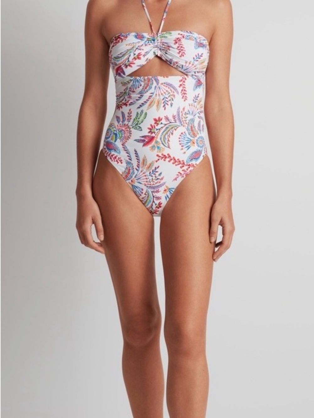 NWT Ralph Lauren Floral Multicolor Cut-Out Bandeau One Piece Swimsuit Sz 10